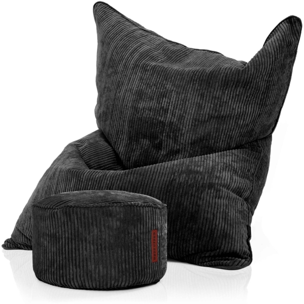 Green Bean® Sitzsack + Pouf im Set - XXL Riesensitzsack mit passendem Sitzhocker | Bean Bag mit EPS Füllung - Schwarz
