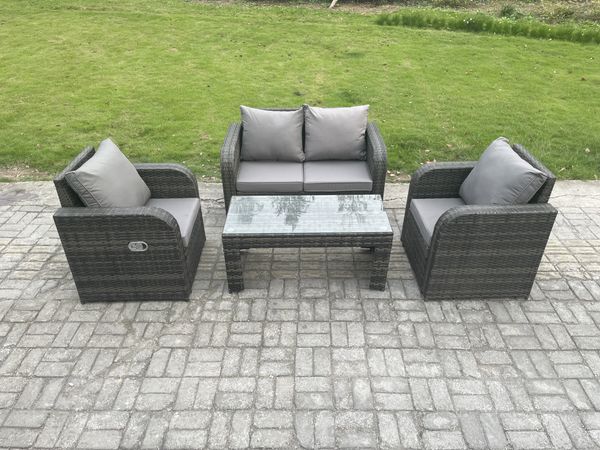 Fimous Gartenmöbel-Sets Polyrattan Möbel Sofa Sets mit Rechteckiger Couchtisch Loveseat Sofa