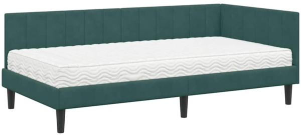 vidaXL Eckbettgestell mit Matratze Dunkelgrün 100 x 200 cm Samt 3393910