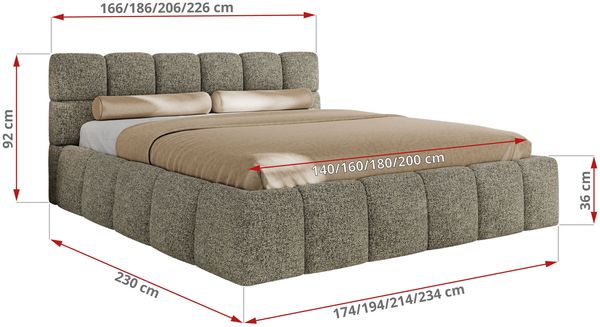Doppelbett mit Gasdruckfeder, Polsterbett NIRA CLASSIC Holzlattenrost Bett mit Stauraum, gepolstertes Kopfteil Bettkasten - 160 x 200 cm - Grau Strukture Bild 6
