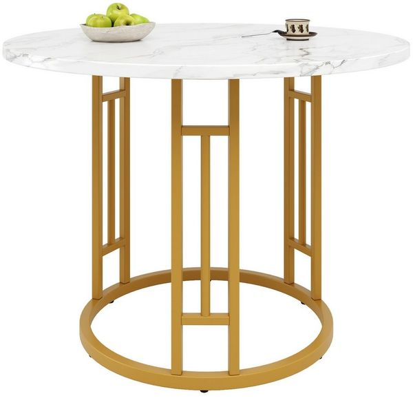 MODFU Essgruppe Stylisches Esstisch,Esszimmerstühle,Esstisch-Set, (Moderner runder Esstisch 80×80×76 cm mit verstellbaren Metallbeinen, langlebiger MDF-Marmor-Tischplatte & hoher Tragfähigkeit, 1-tlg)
