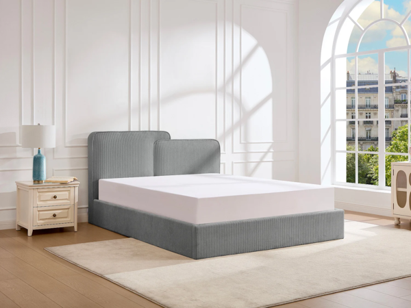 Vente-unique - Bett mit Stauraum 180 x 200 cm – Cordvelours – Grau – NAYOLA