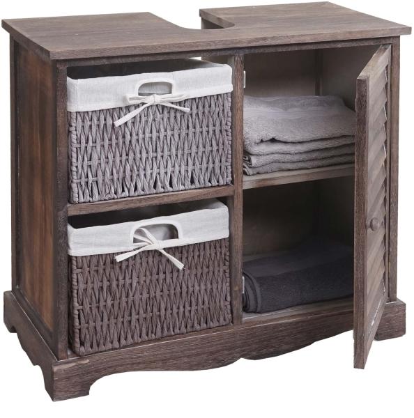 Waschbeckenunterschrank HWC-H20, Badezimmer Waschtisch, Massiv-Holz Korb-Schublade 60x65x31cm ~ shabby braun