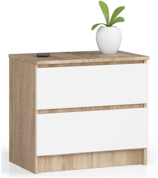 Home Collective Kommode 60 cm breit Holz Highboard Sideboard für Flur Schlafzimmer Wohnzimmer (Kommode Schlafzimmer Kommode mit Schubladen Holz Schrank), Kinderzimmer Organizer, 55 cm hoch mit 2 Schubladen sonoma-weiß