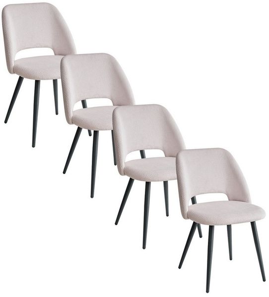 GrandCA HOME Esszimmerstuhl 4er Set Esszimmerstühle, Cord-Stoff Polsterung (4 St), mit schwarzen Metallbeinen, schwarz/beige/grau