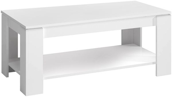 Dmora Aeolus Couchtisch, Couchtisch mit hochklappbarem Regal, Niedriger Wohnzimmertisch, 102x50h43/54 cm, Mattweiß