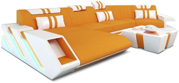 Sofa Apollonia C in Stoff - Mikrofaserstoff - apricot-weiß - Links