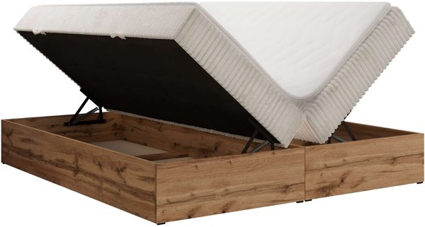 Polsterbett mit Bettkasten, Boxspringbett ohne Kopfteil WOOD ZERO, 7-Zonen Multipocket-Matratze und Topper, modernes Bett für Schlafzimmer - Beige Cordstoff - 140 x 200 cm - H4 Bild 5