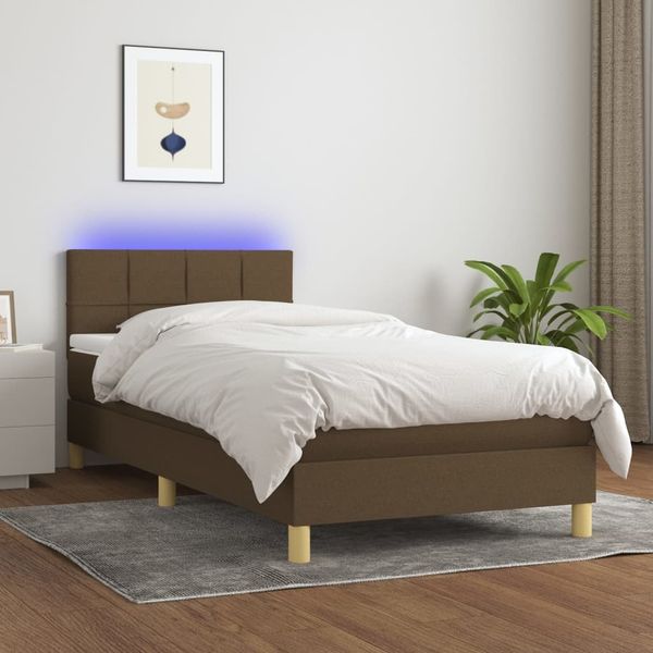 Boxspringbett mit Matratze & LED Stoff Dunkelbraun 90x200 cm, Härtegrad: H2 [3133688]