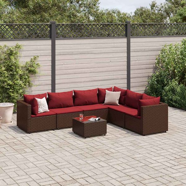 vidaXL 7-tlg. Garten-Lounge-Set mit Kissen Braun Poly Rattan 3308149