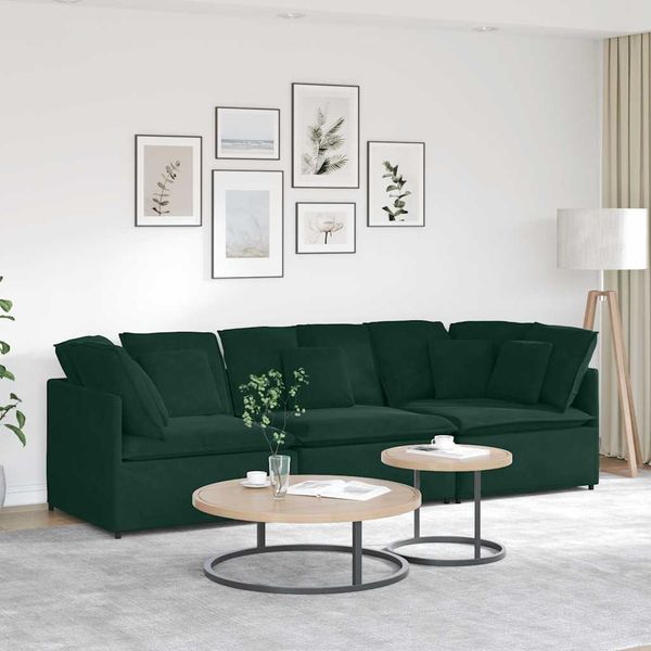 vidaXL Modulares Sofa mit Kissen Samt Dunkelgrün 3321281