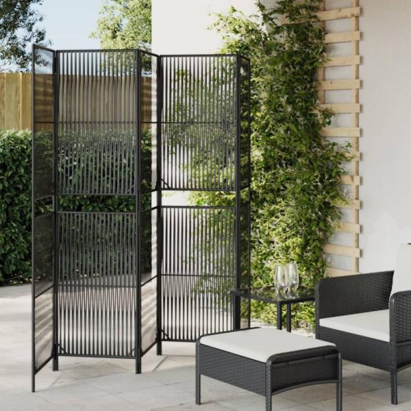 vidaXL Paravent 5-tlg. Schwarz Poly Rattan 365380