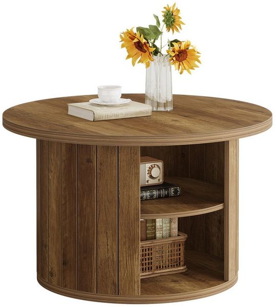 Tribesigns Couchtisch Runde 80cm Industrial 2-Tier-Kreis Wohnzimmertisch mit Lagerung Regale