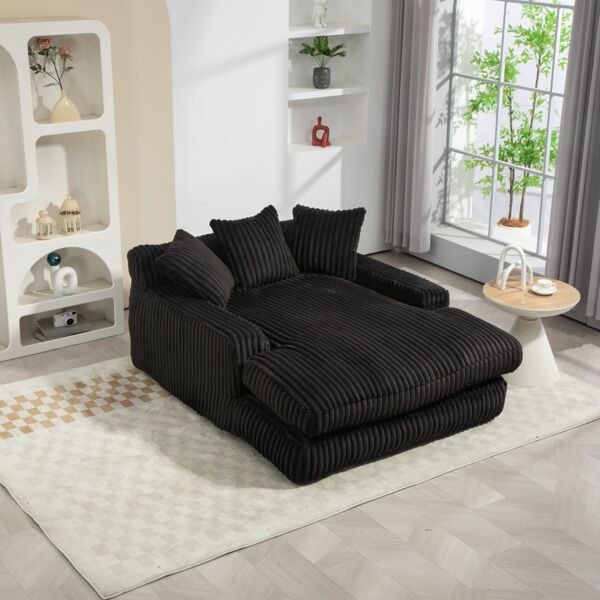 Ball & Cast Sofa Cord, Boneless Couch mit 3 weichen Kissen, Bequemes Cloud Sofa für Wohnzimmer und Wohnung, Schwarz, 1 Sitzplatz