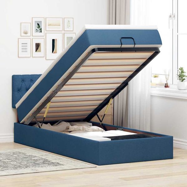 vidaXL Ottoman-Bett mit Matratze Blau 90x190 cm Stoff 3311510