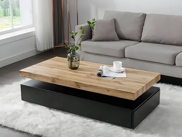Vente-unique - FELIX Couchtisch Holz, Platte SchwarzBeige - B 60 cm x H 35 cm x L 120 cm