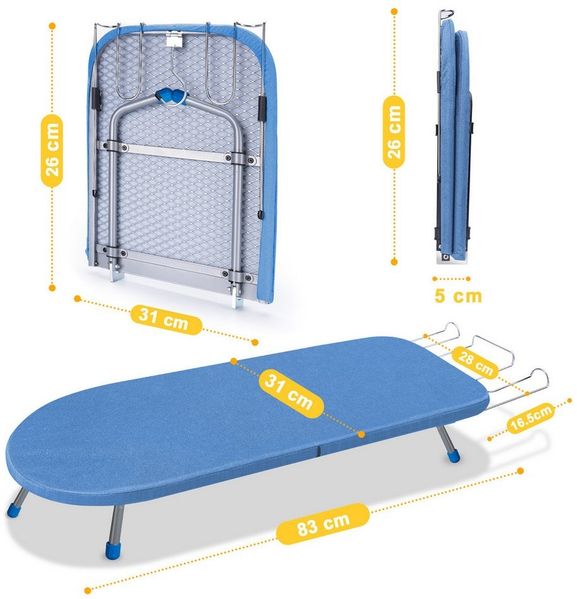 XERSEK Tischbügelbrett Stahl Klappbares Bügelbrett mit Eisenständer 83x31cm Bügeltisch Blau, Bügelbezug aus Edelstahlhalter Feuerfester Stoff Für Zuhause & Reisen