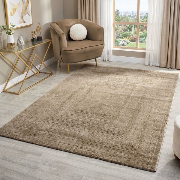 Vimoda Teppich Wohnzimmer neues premium Designteppich modern, Rechteckig, Höhe: 11 mm, Teppich Wohnzimmer 3D effekt Boho Einfarbig hoch-tief Bordüre