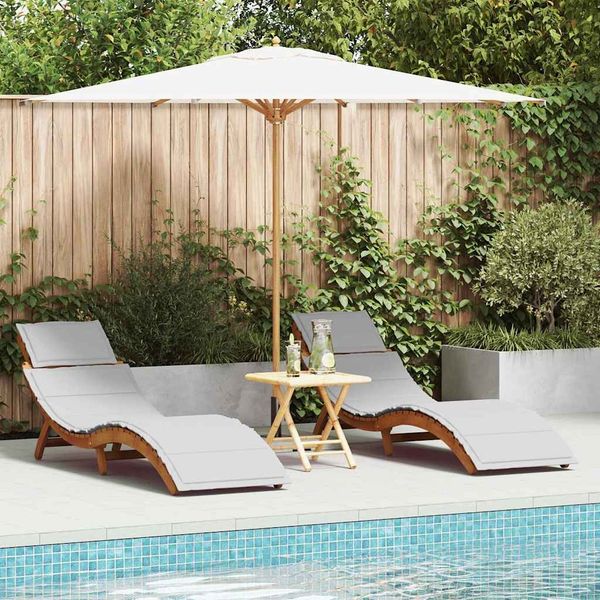 Sonnenliege mit Kissen 2 pcs, Gartenliege Hellgrau Massivholz Akazie