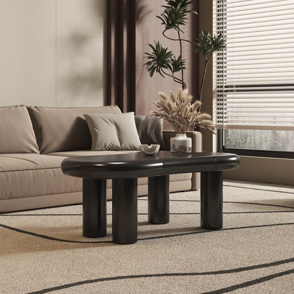 Couchtisch Schwarz in Wolkenform mit LED-Beleuchtung & Schublade aus MDF