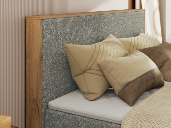 Boxspringbett, Set mit zwei Multipocket-Matratze und Topper, hohe Kopfteil, Eiche Wotan Holzrahmen - WOOD CLASSIC KING - 180 x 200 cm - Grau Struktur - H4 Bild 3