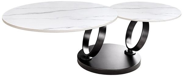 riess-ambiente Couchtisch DANCING RINGS weiß/schwarz - rund, Marmor-Design, Keramik, drehbar (Einzelartikel, 1-St), mit 2 Ebenen & Drehmechanismus – ideal für Wohnzimmer & Loungebereich