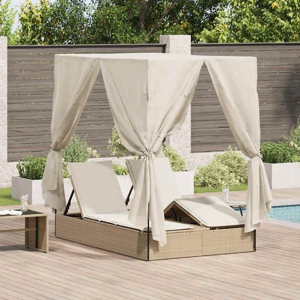 vidaXL Doppelte Sonnenliege Beige 205 x 129 x 200 cm Poly-Rattan 3376131