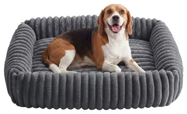 FEANDREA Hundebett, orthopädisches Hundekörbchen, Hundekissen waschbar, weiche Polsterung, 91 x 68 x 20 cm, grau