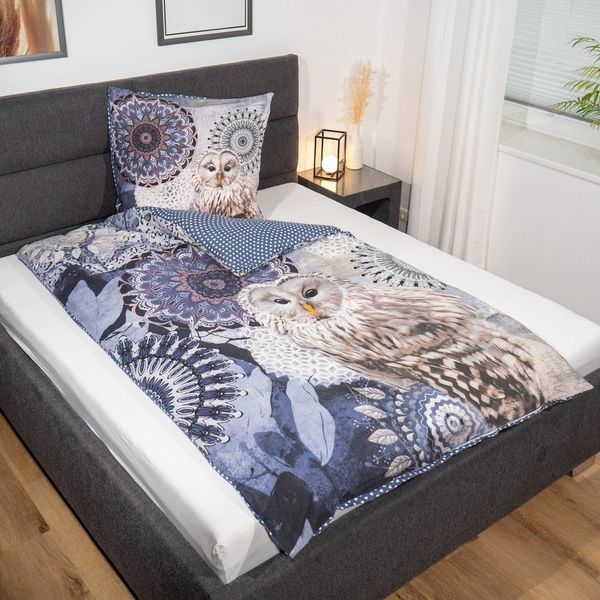hip Bettwäsche Baumwolle, Renforcé, 2 teilig, blaue Mandalas mit Eule