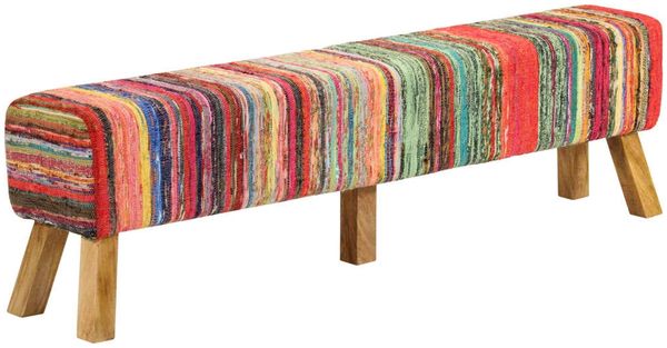 vidaXL Sitzbank Mehrfarbig 160 cm Chindi-Stoff und Massivholz Mango 359636