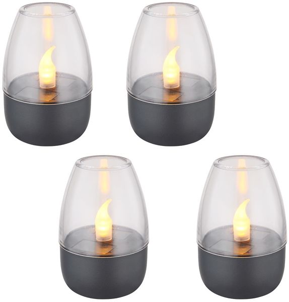 4er Set LED Solarleuchte, IP44, Akku, Edelstahl, grau, H 9cm