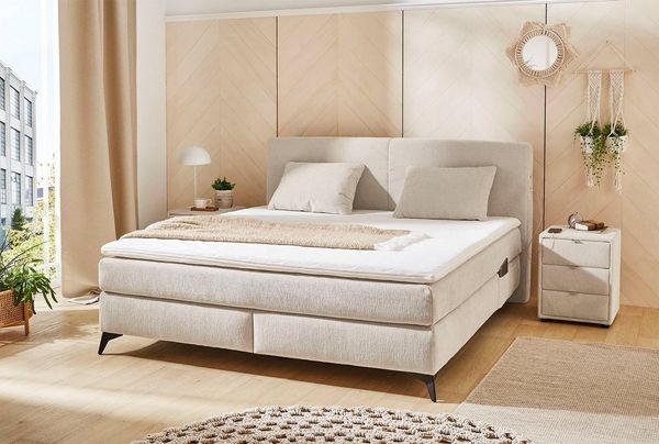 Jockenhöfer Gruppe Boxspringbett Kira in den Breiten 160x200 & 180x200 cm, inkl. LED-Bel, USB-Ladeports, 7-Zonen-Matr, Topper, div. Härtegrade
