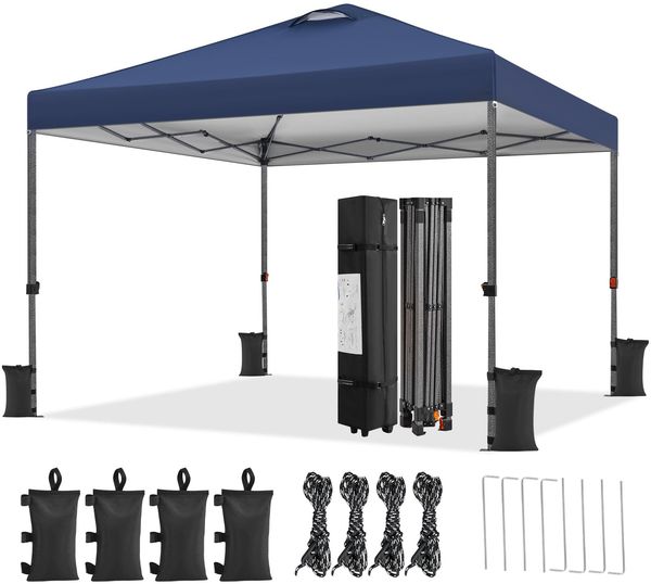 Yaheetech 3x3 m Faltpavillon Pavillon Wasserdicht Stabil, Höhenverstellbar Pop Up Faltzelt inkl. Tasche & 4 Sandsäcke, UV-Schutz 50+ Campingpavillon Partyzelt für Garten Camping, Navy Blau