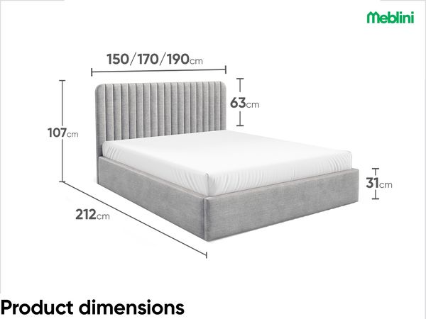 MEBLINI Polsterbett 160x200 mit Lattenrost und Matratze – BRIATORE – Hellgrau Samt – Doppelbett mit Bettkasten - Stauraumbett - Kopfteil Bett mit Stauraum Bild 7
