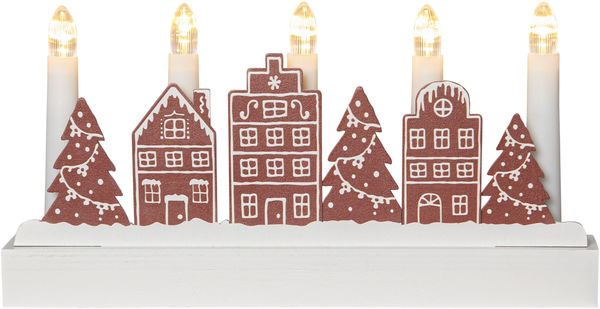 LED Kerzenleuchter ,Yuletide', Holzmotive, LED, 5-flammig, Batterie