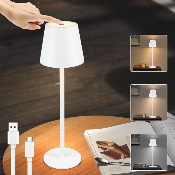 ZMH Kabellose Nachttischlampe, 2600 mAh LED, wiederaufladbare Outdoor-Tischlampe, Touch, Weiß, mit USB-Stecker