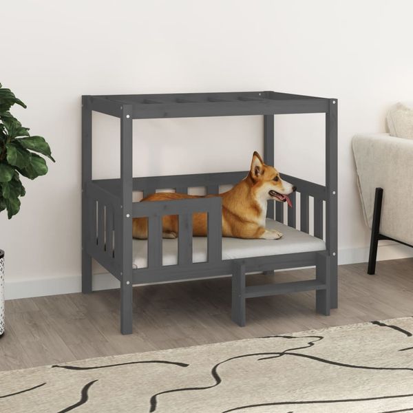 vidaXL Hundebett 95,5 x 73,5 x 90 cm Massivholz Kiefer, Grau