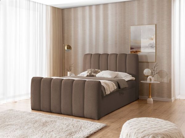 Boxspringbett Schlafzimmerbett DENIS PREMIUM 200x200cm Stoff Catch Me Braun