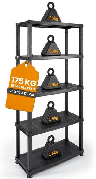 Kreher Schwerlastregal 'Evo' mit 5 Böden - aus Kunststoff - in Schwarz (Set wählbar)