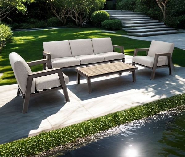 Lesli Living Gartenlounge-Set Lesli Living Lounge-Set "Manu" Anthrazit/Beige/Holzoptik