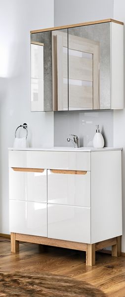 Badmöbel Waschplatz Set inkl. Keramikwaschtisch 60 cm 2-teilig SOLNA-56 Hochglanz weiß inkl. Standfüßen BxHxT ca.: 60 x 200 x 45 cm