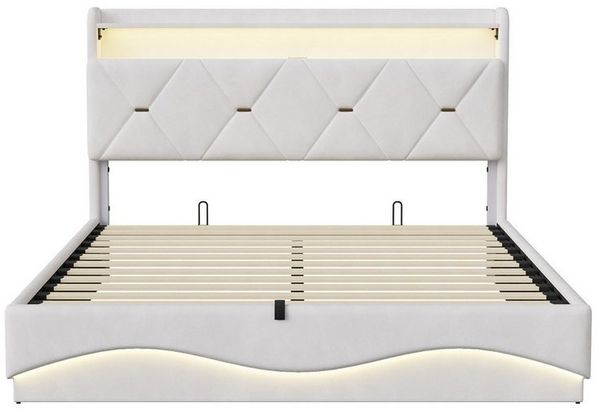 Furnishings Home Polsterbett LED Doppelbett 140 x 200 cm, Stauraumbett (1-tlg, Mit LED-Beleuchtung, Lattenrost und Ladefunktion), Jugendbett Hydraulisches Stauraum