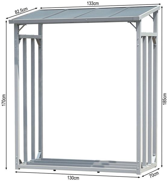 Quick Star Kaminholzregal Außen Aluminium Pro, Mehrere Größen, Mit / Ohne Wetterschutz, BxTxH:130x70x185 cm