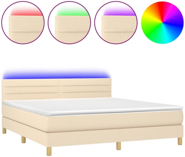 vidaXL Boxspringbett mit Matratze & LED Creme 160x200 cm Stoff 3133810