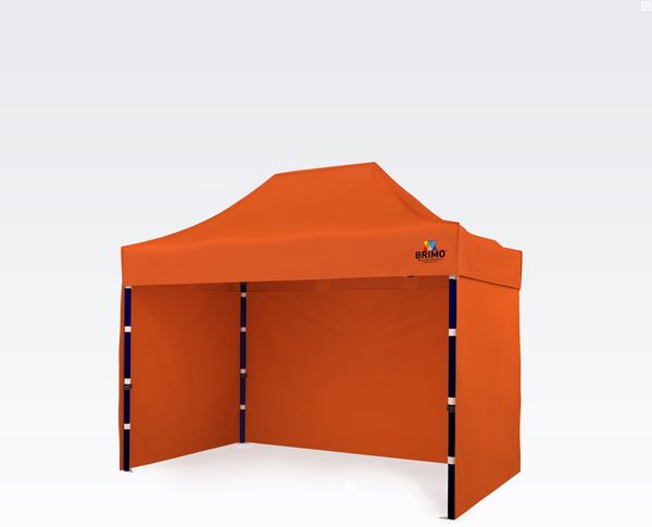 Schnellbauzelt 2×3 m (3 Wände): Stählerne Robustheit für Markthändler - mit 3 Wänden - Orange
