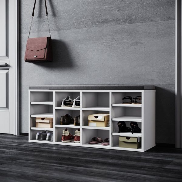 SONNI Schuhschrank Schuhschrank Weiß mit sitzbank 94.5 x 30 x 57 cm,Verstellbare Fächer Sitzbänke