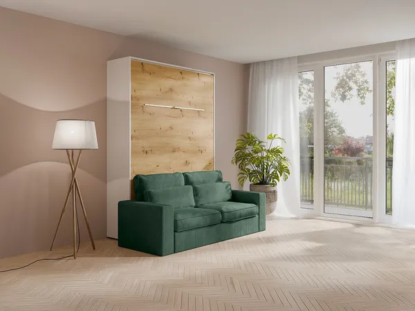 Vente-unique - RAPILI Bett Holz, Platte GrünBeigeWeiß - B 133 cm239,2 cm x H 225,2 cm x L 180 cm