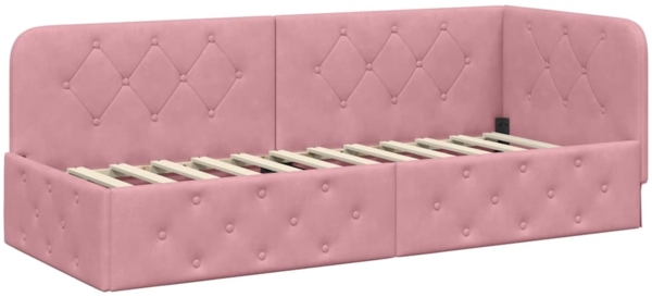 vidaXL Eckbettgestell mit Kopfteil Rosa 80 x 200 cm Samt 42016516