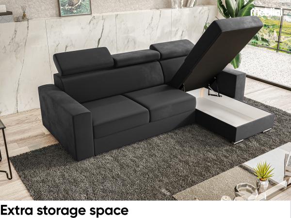 Meblini 'Voss' Schlafcouch mit Bettkasten, Samtstoff, 242 x 168 x 79 cm, Dunkelgrau, Rechts Bild 4