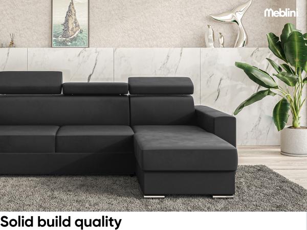 Meblini 'Voss' Schlafcouch mit Bettkasten, Samtstoff, 242 x 168 x 79 cm, Dunkelgrau, Rechts Bild 6
